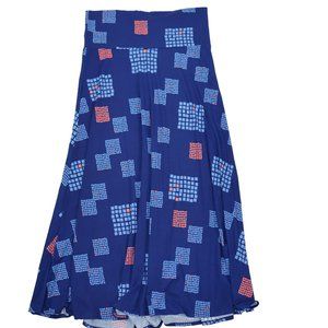 Lularoe Women's Maxi Skirt Blue Geometric Square Pattern Size XXL